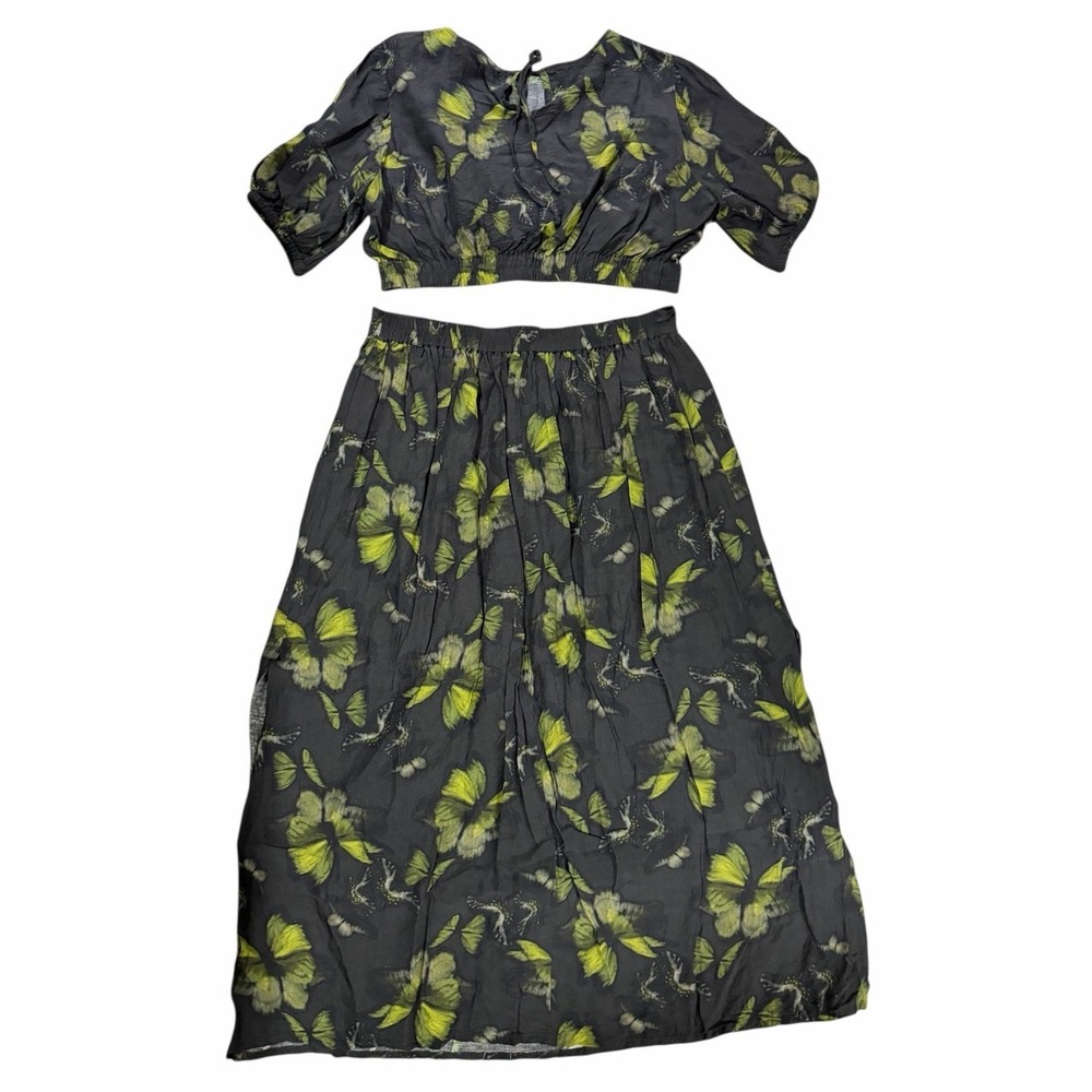 Allsaints Asta Ceres Linen Blend Midi Skirt & Top Sycamore Green Black Size 10‎ - Picture 2 of 16